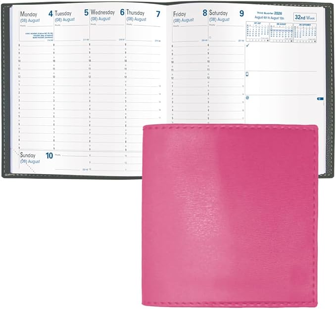 Quo Vadis 2026 Executive - Weekly Planner - 13 Months, Dec. to Dec. - 6 1/4 x 6 1/4" - Smooth Faux Leather Soho Raspberry Cover- Time Management Appointment Organizer
