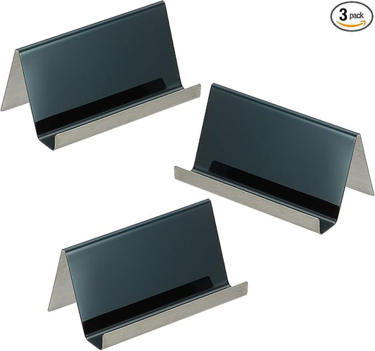 PATIKIL Business Card Holder for Desk, 3Pcs Business Card Holders Stainless Steel Card Stand Organizer Cards Display for Office Exhibition, Black