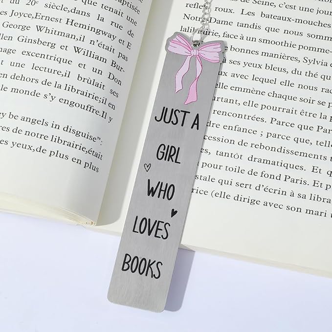Pink Bowknot Stainless Steel Bookmark - Printed with Cute Bowknot Patterns & Equipped with Heart Pendants, Ideal for Female Readers, Perfect Birthday Gift for Girlfriends (Style A)