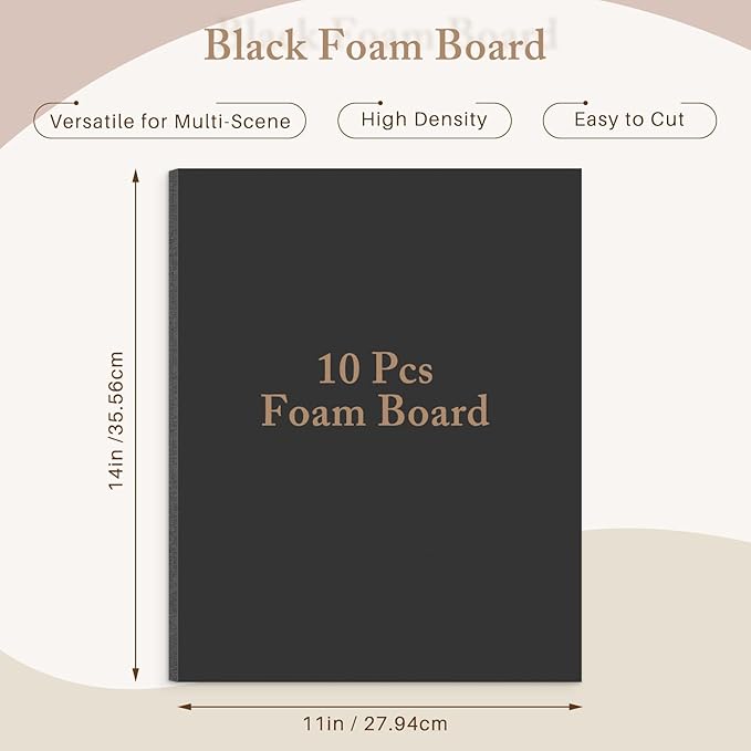 AUEAR, 10 Pack 11x14 Black Foam Boards, Foam Core Poster Board for Display, Mounting, Print, Presentation and Projects, 3/16'' Thick