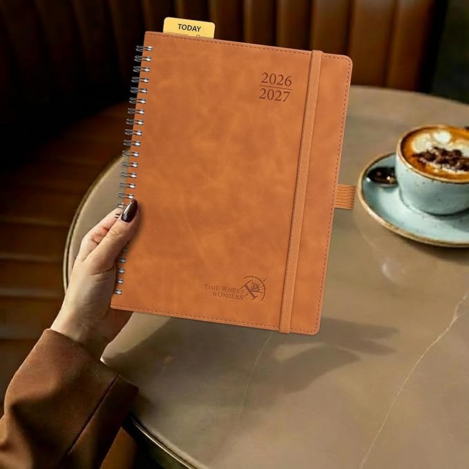 POPRUN 2026-2027 Monthly Planner, 6.5" x 8.5", 18 Month Calendar (July 2026 to December 2027) with Expense Tracker, Notes Pages, Sprial Bound, Leather Softcover - Lilac