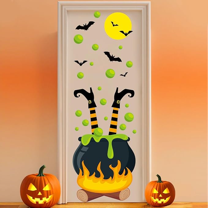 Halloween Bulletin Board Door Decorations Set Halloween Witch Theme Classroom Bulletin Board Magic Jar Green Bubble Bat Paper Cutouts for Witch Party Favors School Home Chalkboard Door Decor Supplies