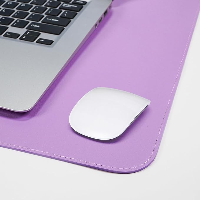 AFIING Leather Desk Pad Protector, Large Desk Mat with Natural Cork & PU Leather, Mouse Pad, Non-Slip, Waterproof Desk Writing Pad for Office and Home, Purple