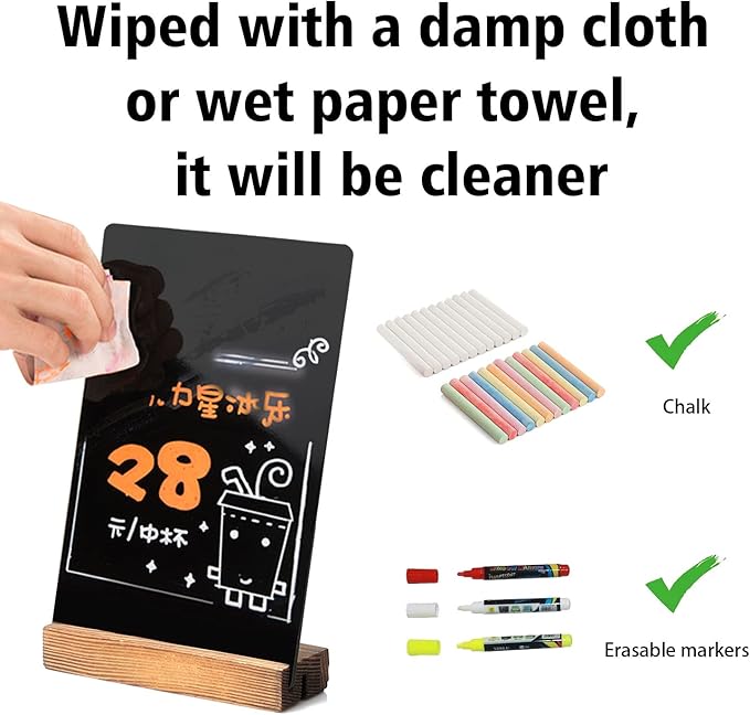 7.9x5.1 Desktop Chalkboard Sign with Wood Base, Message Board Menu Board Chalkboard for Shop Wedding Kitchen Home Party (3 Pack 7.9x5.1)