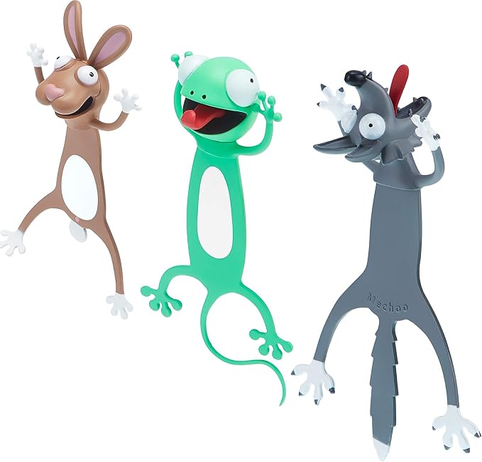3 Pieces 3D Cartoon Animal Bookmark Wacky Animal Cute Squashed Bookmarks Set, Reading Presents, Party Favors