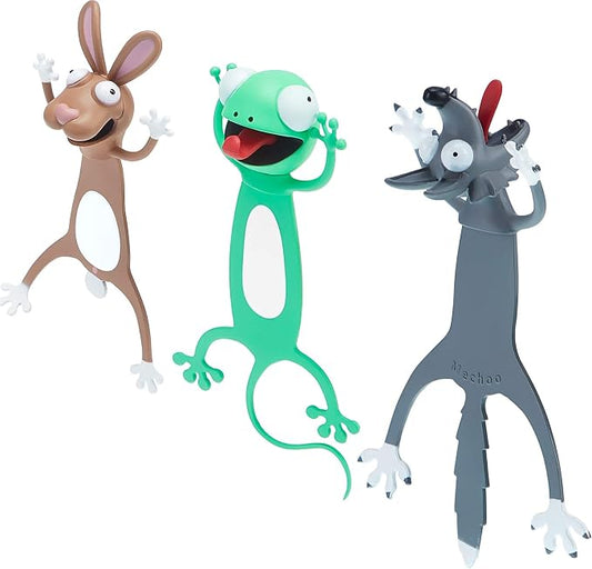 3 Pieces 3D Cartoon Animal Bookmark Wacky Animal Cute Squashed Bookmarks Set, Reading Presents, Party Favors