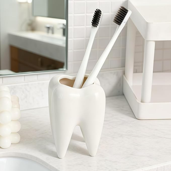 Adorable Cartoons Shaped Ceramic Pencil Holders - Multifunctional Desktop Organizers (Tooth)