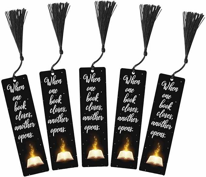 When One Books Bookmarks 5 Pcs Books Glitter Black Wooden Bookmark with Tassels for Reading Book Lovers Gift Office School Readers Teacher