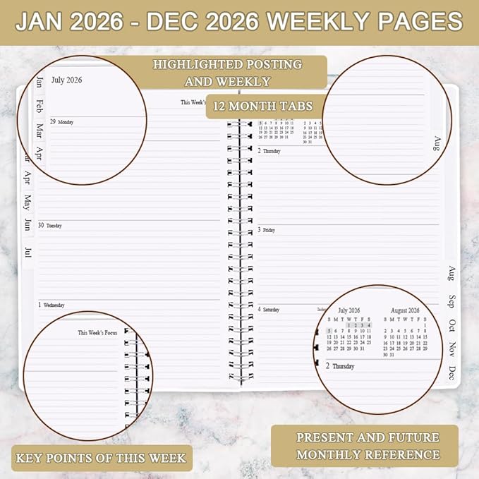 2026 Planner - Planner 2026 from January 2026 - December 2026, Monthly and Weekly Calender with 12 Tabs, 8.5" x 11", Beige