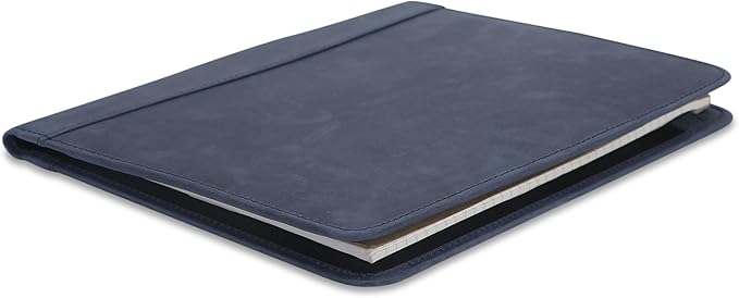 Heavy Duty Buffalo Leather Legal Pad Portfolio Handmade Executive Notebook Binder, Professional Padfolio Organizer Gift for Men and Women Genuine Leather Resume Document Holder (Blue)