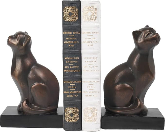 Cat Book-Ends Heavy Duty Decorative-Bookends - Unique Bookend for Books Heavy Duty Antique Book Stopper for Shelf Office Desk Magazine Stand Organizer 2.8 LBS 4.25x2.75x6.75 inches Newman House Studio
