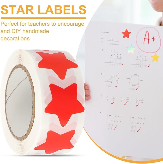 PATIKIL Star Stickers Roll 1", 500 Pcs Self-Adhesive Reward Stickers for Classroom Teacher Supplies and DIY Craft, Red