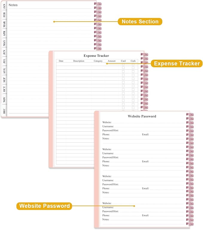 2026 Planner - Weekly and Monthly Planner from Jan 2026 - Dec 2026, Spiral Planning 2026 with 12-Month Tabs, Inner Pocket, 8.5" x 11", Pink