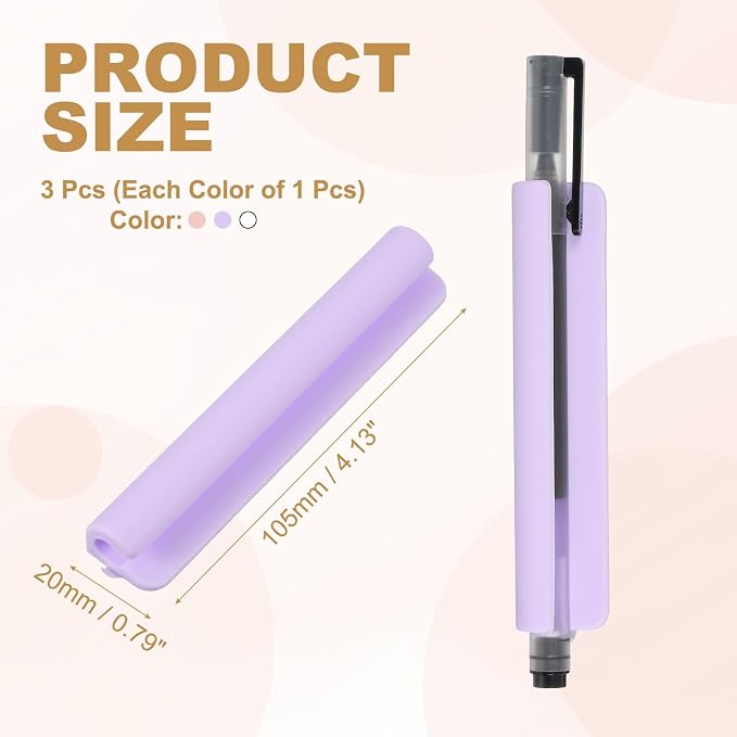 PATIKIL 3 Pcs Adhesive Pencil Holders, 105mm Long Universal Pencil Clip Silicone Pen Holder Office Pen Organizer for Desk Wall Clipboard Notebook Tablet Case Stylus, Purple/Pink/White