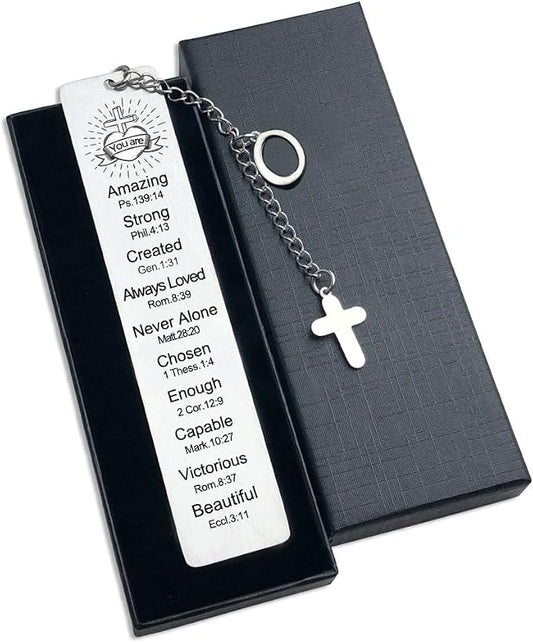 Bible Bookmark for Women Book Lovers Sister Christian Book Marker Gifts for Reader Teens Girls Baptism Birthday Christmas Gift for Coworker Students Bookish Easter Gifts (Silver-O)
