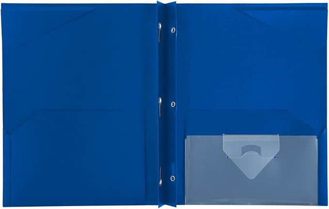 Five Star 2-Pocket Folder, Plastic Folder with Stay-Put Tabs and Prong Fasteners, Holds 8-1/2" x 11" Paper, Pacific Blue (72115)
