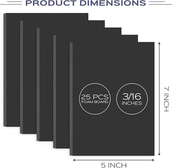 Golden State Art 25 Pack 5x7 Foam Boards 3/16Inch Thickness Black Foam Poster Boards for Presentation Signage Sheet for School Crafts Office Art Projects