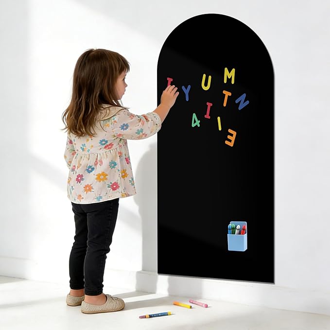 40 x 18 Arch Magnetic Wall Decal for Kids, Upgraded Self-Adhesive UnPeel Magnetic Chalkboard for Wall, Magnet Wall Drawing Learning for Playroom, School, Home(Black)