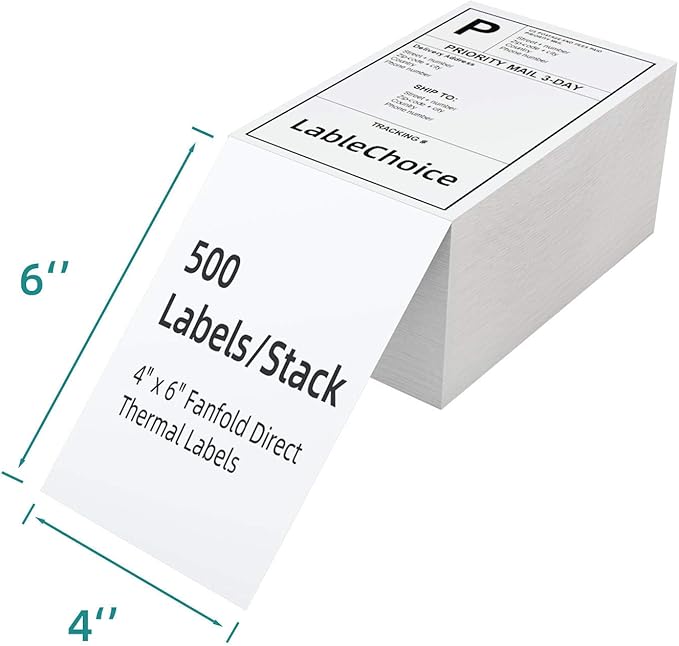 2000 Labels 4 x 6 3-Proof Commercial Grade Fanfold Direct Thermal Labels Compatible with Zebra, Rollo, Munbyn, 4 Stacks White Perforated Permanent Strong Adhesive Mailing Shipping Labels