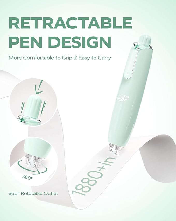 Four Candies Refillable Retractable White Correction Tape, 4PCS Smooth White Pull-Out Tape with 4 Extra Refills, Easy to Use Applicator for Instant Corrections for Office, School Supplies (Green)