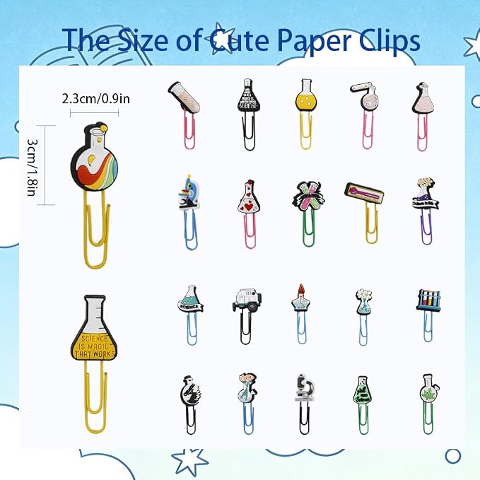 24PCS Novelty Paper Clips Science Stationary Supplies for Teachers Students Fun Paper Clips Science Teacher Bookmarks Gifts for Teachers Students Paperclip Bookmark
