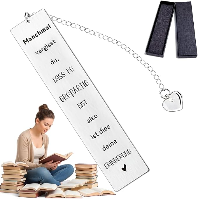 Inspirational German Bookmark with Heart Charm - You are Awesome Reminder - Stainless Steel Gifts for Women, Best Friend, German Speaker, Graduation - Includes Gift Box