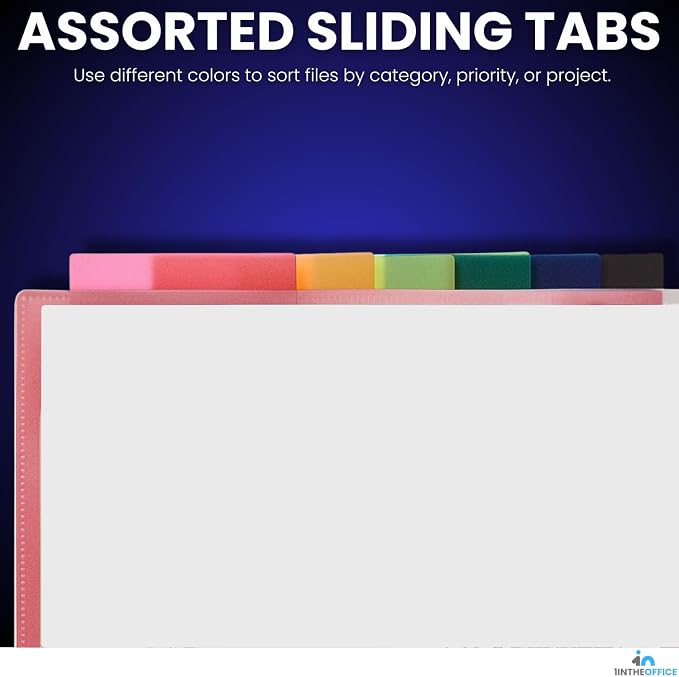 1InTheOffice Plastic File Folder, Letter Size 1/3-cut Sliding Top Tabs, Reinforced File Folder, Hard Plastic File Folders, Colored Tab Folders, Assorted Colors, 6 Pack