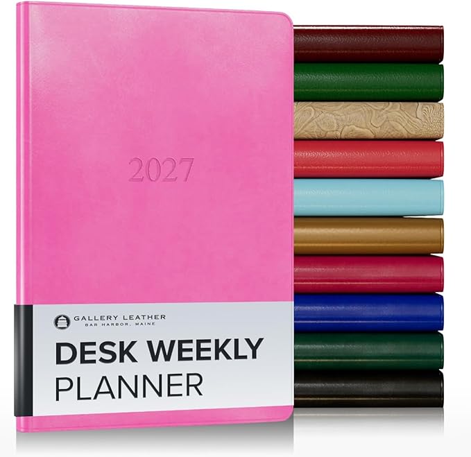 Gallery Leather Desk Weekly Monthly Planner 2027, Elegantly Bound Calendar Planner and Notebook with Stylish Gold-Gilded Page Edges, 12 Months - Acadia Hope - 8x5.5"