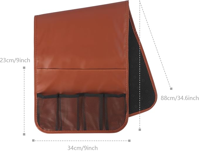 IPENNY No-Slip PU Leather Sofa Armrest Organizer, Remote Control Holder Arm Chair Beside Storage Bag for Recliner with 5 Pockets (Brown)