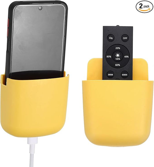 PATIKIL 2Pcs Remote Control Holder Wall Mount, Self-Adhesive TV Air Conditioner Control Holder Phone Charging Organizer Slot for Home Office Bedroom Supply Pen Organizer, Yellow