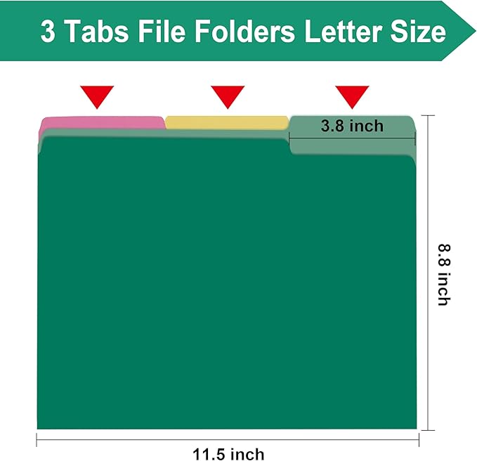 pmybupo File Folders,18 Pack Two-Tone Colored File Folders Letter Size,Green Folders for School Office Supplies Documents Organization-1/3-Cut Tabs