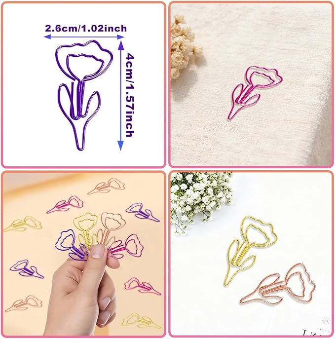 ELANE 36 pcs Paper Clips Bookmarks Dispenser Bookmark Memo Clip for School Teacher Office Supply Student Stationery. (Colorful-Flowers)