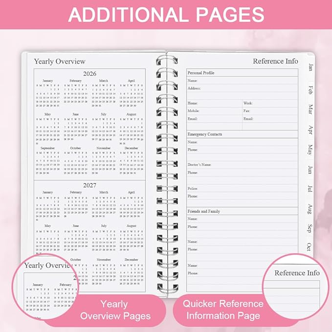 2026 Pocket Planner, A6 Weekly Planner with Monthly Tabs, Run January 2026-December 2026, Elastic Closure, Twin-Wire Binding, Easy to Organize Your Daily Life, 3.75 x 6.75 In, Pocket Planners 2026, Rose