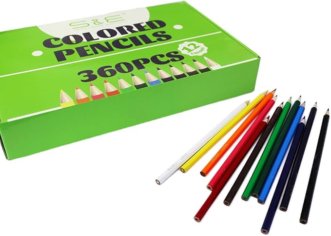 S & E TEACHER'S EDITION Colored Pencils 360Pcs,Coloring Pencils Set Drawing Pencils for Sketch, Woodcase Lead,Wooden Colored, Back to school