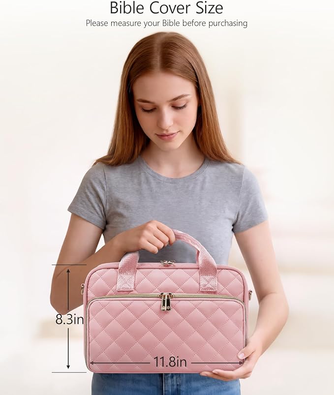 Bible Journaling Kit – Quilted Bible Cover Case for Women, 31 Highlighters, 75 Tabs, Bible Study Supplies & Christian Gift for Women and Teens (Shoulder Strap, Blush Pink)