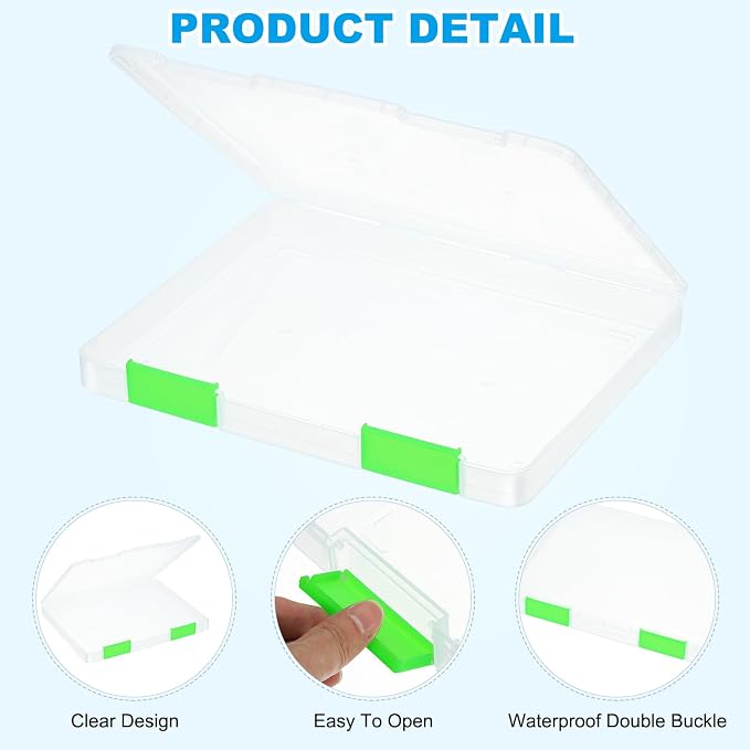 PATIKIL Clear A4 File Portable Project Case with Buckle Plastic Storage Box for 8.5" x 11" Letter Paper Scrapbook Paper Storage Boxes, 6Pcs, 12.4"x9.8"x1.2", Light Green