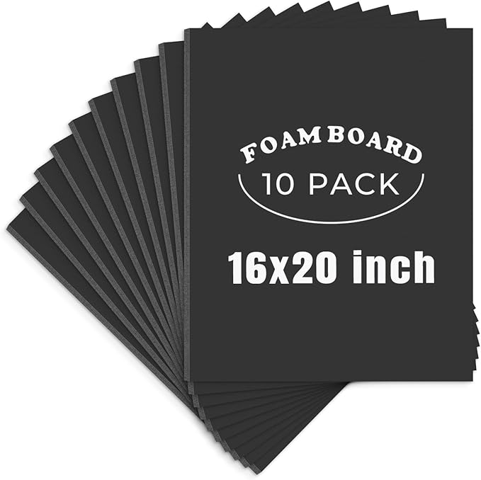 AUEAR, 10 Pack 16x20 Black Foam Boards, Foam Core Poster Board for Display, Mounting, Print, Presentation and Projects, 3/16'' Thick
