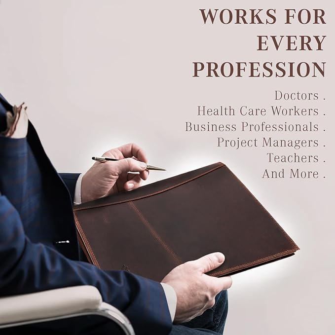 Leather Portfolio Binder, Professional Organizer Padfolio – Resume Folder, Business Card & Document Holder, Portfolios for Men & Women, Office & Business Supplies by LushLuxeoria | (Small - Brown)