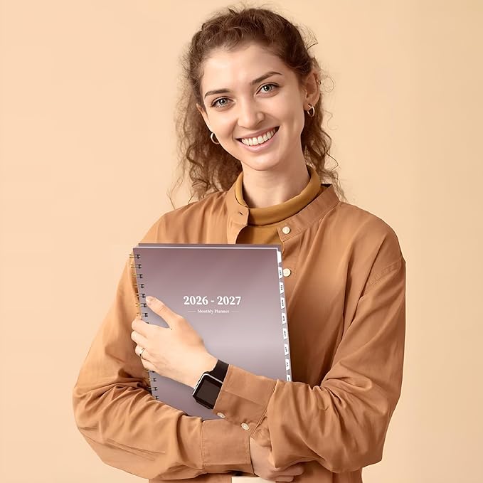Ymumuda 2026 Monthly Planner - 2 Year Monthly Planner, JAN.2026 to DEC.2027, 8.5" x 11", Large Calendar with Spiral Bound, 24 Coated Tabs,24 Months Perfect for School & Office Schedule, Rose Gold