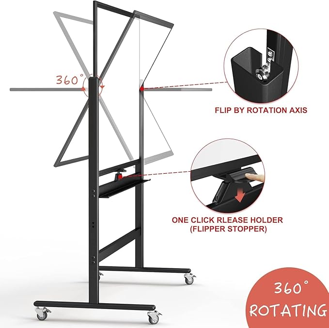 Rolling Whiteboard 60"x46" Magnetic Dry Erase Board with Stand, Double Sided Mobile Whiteboard on Wheels, Non-Foldable Large Portable White Board for Office, Classroom & Home