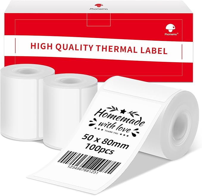Phomemo M110 Labels, 50 x 80mm(1.97"x3.15"), Thermal Label Paper for M110/M220/M221/M120/M200/M100 Label Printer Address Label Multipurpose Square Self-Adhesive Paper, Black on White, 3 Rolls
