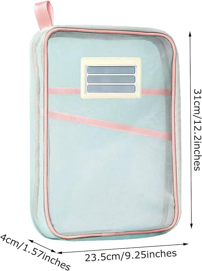 Nylon Document Bag with Zipper Light Transparent Mesh File Bag Pouch with Strap for Books A4 Documents Organizer (2, Pink&Purple)