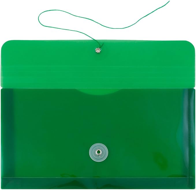 JAM PAPER Plastic Envelopes with Button & String Tie Closure - #10 Business Booklet - 5 1/4 x 10 - Green - 12/Pack
