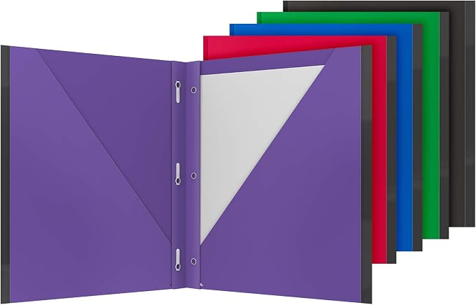 Oxford 2 Pocket Folders with Prongs, Sturdy Plastic Portfolios, Anti-Tear Edges, Letter Size, Purple, Red, Blue, Green, Black, 5 Pack (89117)