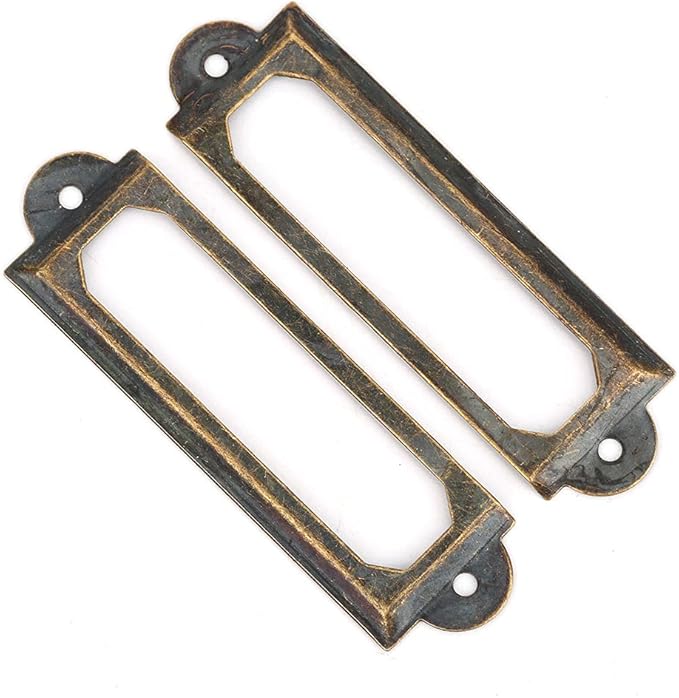 20PCS Metal Drawer Label Holders, Retro Exquisite File Cabinet Label Frames Card Tag Label Holder with Screws for Office Drawers Shelves (Bronze Color)
