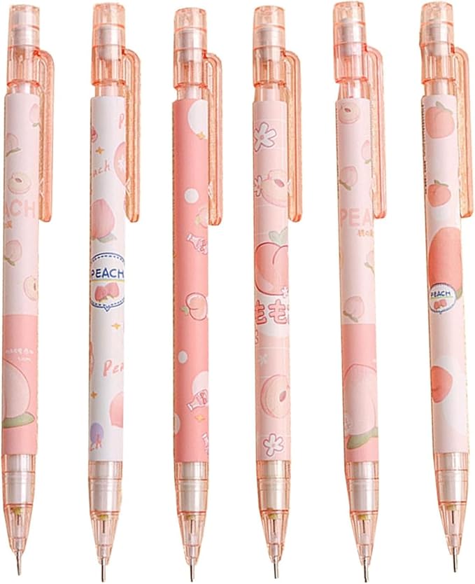 6 Pcs Cute Mechanical Pencils With Top Erasers Peach Automatic Pencils Stationery Gift For Students Teen Girls 6 Pcs Mechanical Pencils, Writing and Correction Supplies
