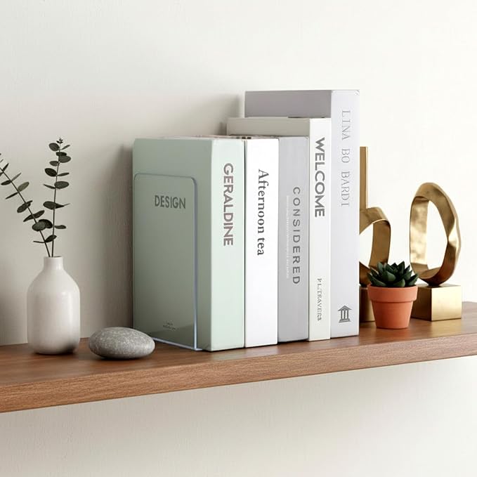 20 Pieces Book Ends, Clear Acrylic Bookends for Shelves, Heavy Duty Book Holders, Non Skid Decorative Bookends for School, Library, Bedroom, Office