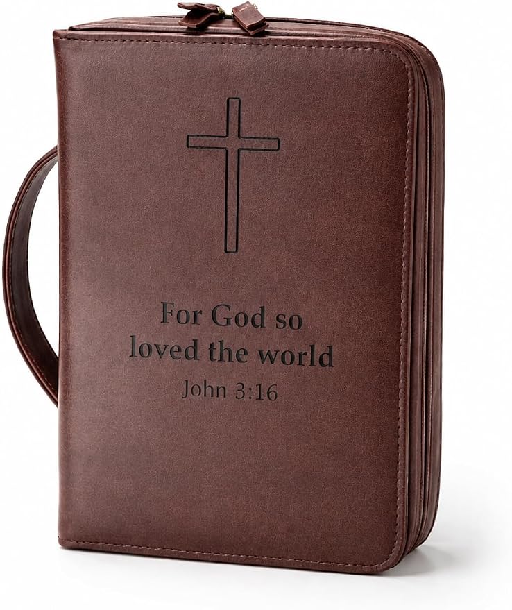 KREDOS Premium Bible Cover - Vintage Crazy Horse Style PU Leather Case for Men & Women - Large Minimalist Bible Holder & Christian Gifts - Fits Study Accessories, Notebook, Markers & Highlighters