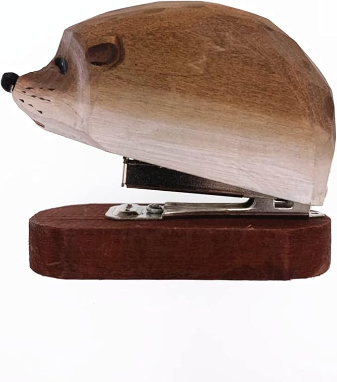 Wooden Animal Stapler, Desktop Stitcher Art Figurine Statue Sculpture Wooden Stapler for School Office Stationery (Hedgehog)