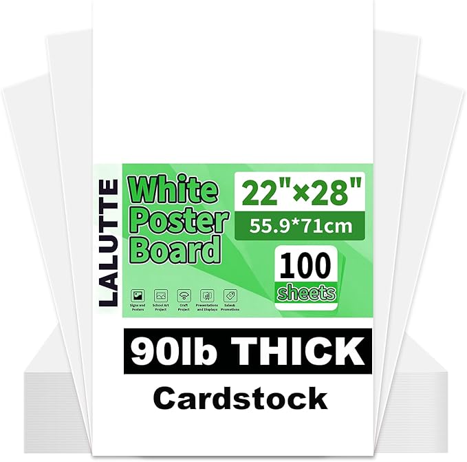 100Pcs White Poster Board 22"X28", 250 GSM Thickness Poster Paper, Glossy& Matte Side Large Posterboard, Poster Board Bulk For School Arts Crafts,Project Presentations,Drawing,Office,Displays,Signs